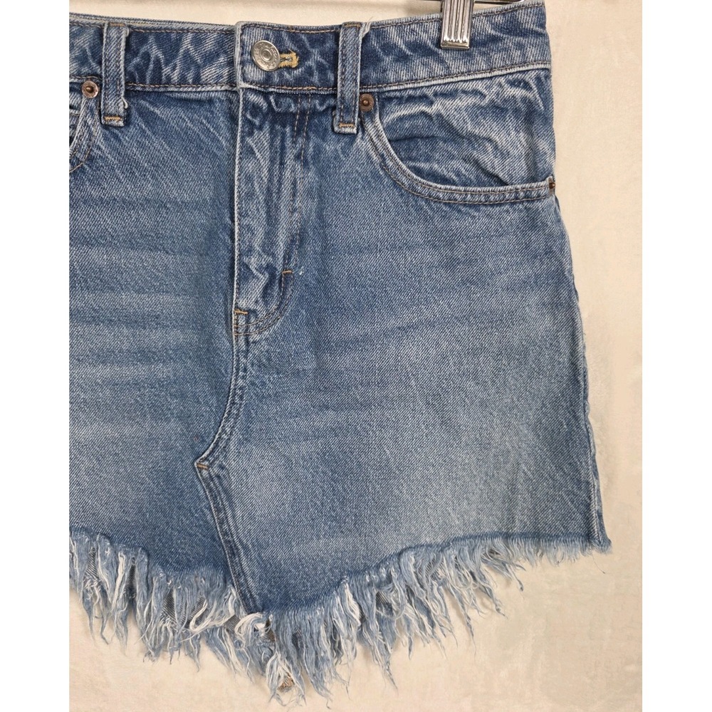 Free People We The Free Denim Mini Skirt 26 High Rise Raw Frayed Hem Blue Jean - Picture 3 of 11